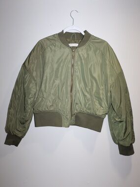 Olive Green Bomber Jacket - Women's Cropped Flight Jacket